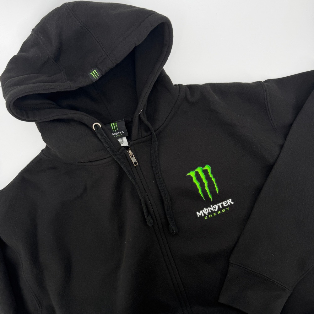 Monster Energy Mens Black Full Zip Hoodie American Flag Graphic Large